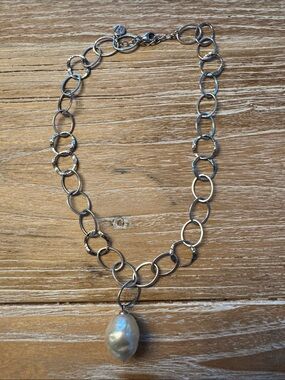 Majorica Silver Necklace with large baroque pearl